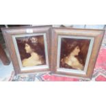 A ASTI, TWO OAK FRAMED REVERSE PAINTINGS ON GLASS OF PORTRAIT STUDIES,