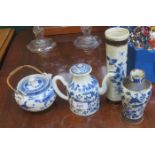 TWO ORIENTAL STYLE CRACKLE GLAZED BLUE AND WHITE VASES,