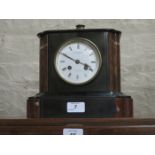 DECORATIVE BLACK SLATE AND MARBLED MANTLE CLOCK WITH CIRCULAR ENAMELLED DIAL, J&W JEFFREY & CO,