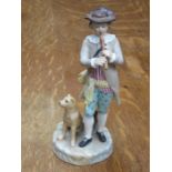 ROYAL COPENHAGEN HANDPAINTED AND GILDED CERAMIC FIGURE GROUP DEPICTING A GENT PLAYING THE FLUTE