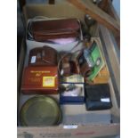 MIXED LOT INCLUDING GROOMING SETS, BRASSWARE, WEDGWOOD LIGHTER, CASED CAMERA, ETC.