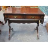 19th CENTURY MAHOGANY TWO DRAWER DROP LEAF SOFA TABLE