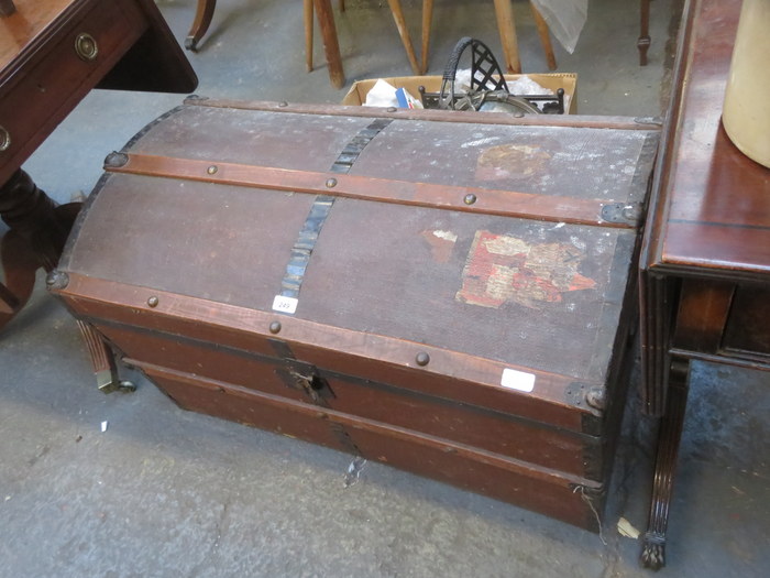 VINTAGE WOODEN TRAVEL CHEST AND CONTENTS