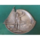 ANTIQUE WMF TRAY, REPOUSSE DECORATED WITH SAILOR ON A QUAY,