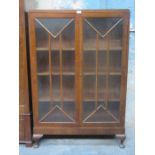 ART DECO STYLE WALNUT VENEERED TWO DOOR DISPLAY CABINET