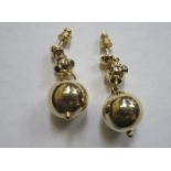 PAIR OF UNHALLMARKED GOLD COLOURED SPHERICAL DROP EARRINGS