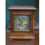 OAK CASED BRACKET CLOCK WITH ORMOLU MOUNTED GILT METAL DIAL