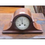 MAHOGANY CASED MANTLE CLOCK WITH CIRCULAR ENAMELLED DIAL