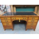 GOOD QUALITY STRING INLAID LEATHER TOPPED NINE DRAWER WRITING DESK