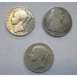 1797 SILVER CROWN AND TWO EARLY VICTORIAN SILVER CROWNS