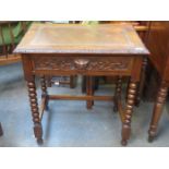 OAK SINGLE DRAWER WRITING DESK WITH LEATHER INSERT