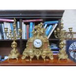 GILT METAL ITALIAN 'IMPERIAL' CLOCK AND GARNITURE SET