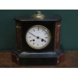 DECORATIVE BLACK SLATE AND MARBLED MANTLE CLOCK WITH CIRCULAR ENAMELLED DIAL, J&W JEFFREY & CO,
