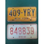 TWO REPRODUCTION AMERICAN CAR NUMBER PLATES
