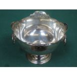 HALLMARKED SILVER ROSE BOWL ON STEMMED SUPPORTS WITH PIERCEWORK DECORATION,