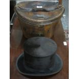VINTAGE LEATHER HAT BOX CONTAINING GENT'S TOP HAT