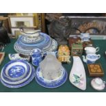 LARGE QUANTITY OF BLUE AND WHITE CHINA PLUS OTHER SUNDRIES