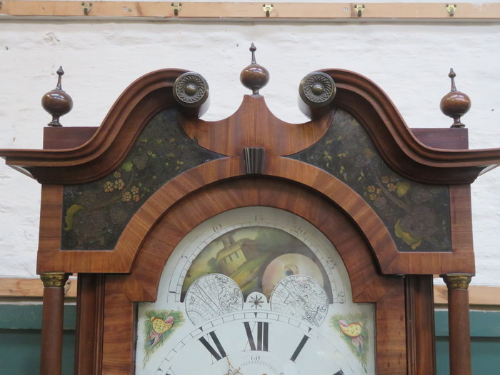 19th CENTURY MAHOGANY LONGCASE CLOCK WITH HANDPAINTED AND ROLLING MOON DIAL, - Image 3 of 6