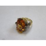 FANCY 14ct GOLD RING SET WITH CITRINE COLOURED FACET CUT STONE AND WHITE STONES