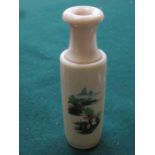 SMALL DECORATIVE IVORY VASE DECORATED WITH MOUNTAIN SCENERY,