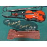 CASED VIOLIN AND BOW WITH STAND,