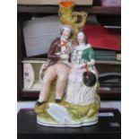 HANDPAINTED ANTIQUE STAFFORDSHIRE FIGURE GROUP FORM POSY VASE DEPICTING HIGHLAND MARY (AT FAULT),