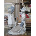 THREE VARIOUS LLADRO GLAZED CERAMIC FIGURES