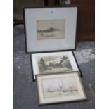 D STUART, FRAMED AND GLAZED ETCHING- THE FORT ST MALO, APPROXIMATELY 16cm x 22cm ,