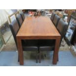 MODERN STAINED SOLID OAK DINING TABLE WITH SIX CHAIRS AND SIDEBOARD