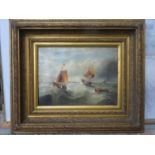 G A NAPIER, 19th CENTURY GILT FRAMED OIL ON CANVAS DEPICTING SAILING BOATS ON CHOPPY WATERS,