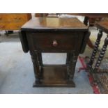 SINGLE DRAWER OAK DROP LEAF SIDE TABLE