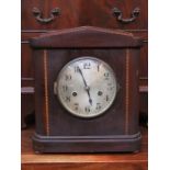 INLAID 19th CENTURY MAHOGANY MANTLE CLOCK WITH SILVER COLOURED DIAL