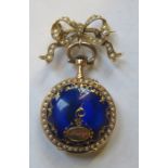 PRETTY ENAMELLED AND PEARL SET GOLD PENDANT WATCH