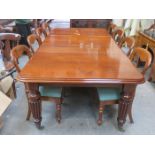 GOOD QUALITY VICTORIAN MAHOGANY EXTENDING DINING TABLE AND EIGHT CROWN BACK CHAIRS