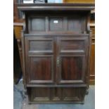 19th CENTURY PANELLED AND MAHOGANY TWO DOOR WALL MOUNTING CUPBOARD