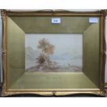 COPLEY FIELDING, SIGNED AND DATED 1835 WITHIN A GILDED SWEPT FRAME- FISHERMEN BESIDE THE LAKE,