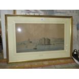 STANLEY HERDMAN, FRAMED WATERCOLOUR DEPICTING ANCIENT LIVERPOOL,