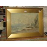 PHIL OSMENT, FRAMED WATERCOLOUR DEPICTING A ROCKY BEACHSIDE SCENE,