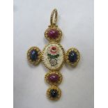 TAGLIAMONTE 18k GOLD ITALIAN MICRO MOSAIC CROSS PENDANT SET WITH SEMI-PRECIOUS STONES