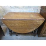 1930s BARLEY TWIST OAK GATELEG TABLE