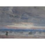 F BALSHAW, SIGNED WATERCOLOUR- FIGURE ON THE BEACH,
