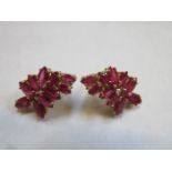 PAIR OF 9ct GOLD AND RUBY SET EARRINGS