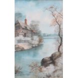 E A B EVANS, FRAMED AND GLAZED WATERCOLOUR, SIGNED AND DATED 1901- RIVER NEAR BRIDGE NORTH,