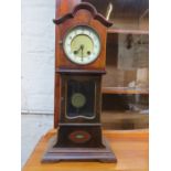 19th CENTURY CASED MANTLE CLOCK IN THE FORM OF A LONGCASE CLOCK WITH GILT AND ENAMELLED CIRCULAR