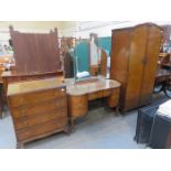 TWENTIETH CENTURY FIGURED WALNUT THREE PIECE BEDROOM SUITE AND SINGLE BED FRAME