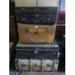 FOUR VARIOUS VINTAGE TRAVEL TRUNKS