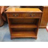 REPRODUCTION YEW WOOD OPEN BOOKSHELVES WITH TWO DRAWERS BELOW