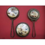 DECORATIVE ORIENTAL MOTHER OF PEARL CIRCULAR MIRRORS AND STORAGE TIN