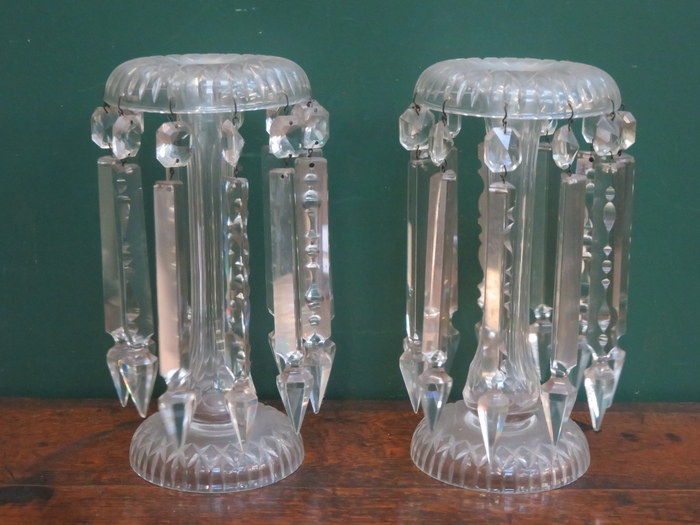 PAIR OF VICTORIAN GLASS LUSTRES WITH DROPLETS,
