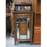 19th CENTURY ROSEWOOD INLAID AND MIRROR FRONTED SINGLE DOOR SIDE CABINET